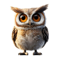 Naklejka premium Fluffy owl with brown feathers perched on a white surface.