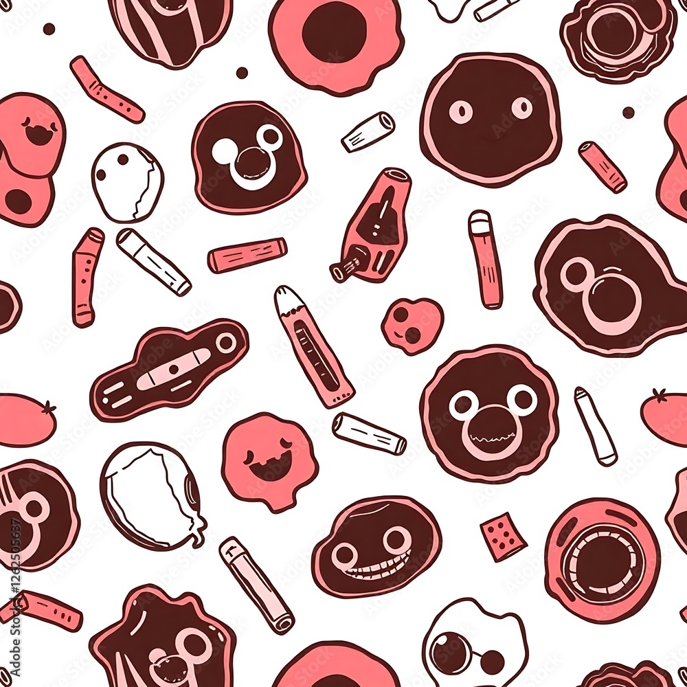 Poster whimsical doodle pattern: a playful and quirky seamless pattern featuring a collection of hand-drawn