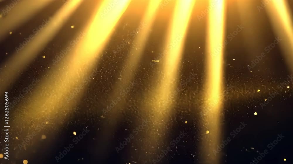 Poster golden rays of light illuminate dark space with shimmering dust particles floating gently in the air