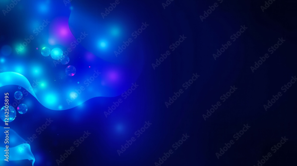 Poster a blue background with a bunch of colorful bubbles. the bubbles are scattered all over the backgroun