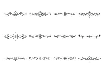Tet of text delimiters and scroll elements, Graphic underline elements, Vintage divider, vector illustration border