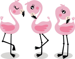 Fototapeta premium Three loving little pink flamingos 