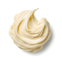 Mayonnaise swirl, whipped cream texture, top view, isolated on white background closeup	