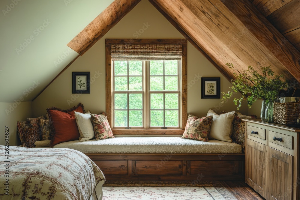 Poster cozy attic nook with natural light creating a serene ambiance for relaxation