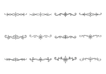Tet of text delimiters and scroll elements, Graphic underline elements, Vintage divider, vector illustration border