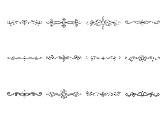 Tet of text delimiters and scroll elements, Graphic underline elements, Vintage divider, vector illustration border