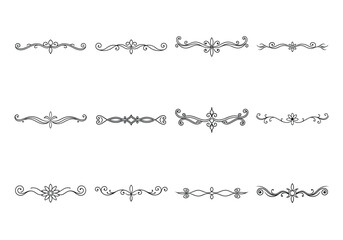 Tet of text delimiters and scroll elements, Graphic underline elements, Vintage divider, vector illustration border