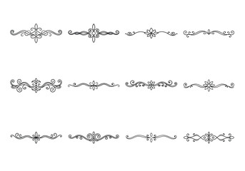 Tet of text delimiters and scroll elements, Graphic underline elements, Vintage divider, vector illustration border