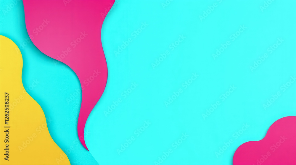 Poster a colorful background with a blue and pink gradient and a yellow line. the blue background is the ma
