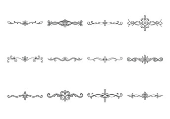 Fototapeta premium Tet of text delimiters and scroll elements, Graphic underline elements, Vintage divider, vector illustration border