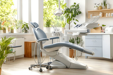Modern dental clinic interior with comfortable equipment and natural ambiance
