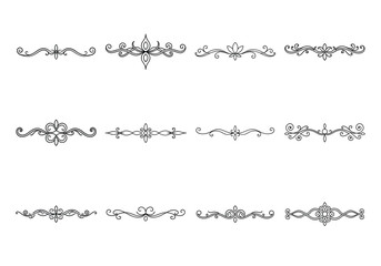 Tet of text delimiters and scroll elements, Graphic underline elements, Vintage divider, vector illustration border