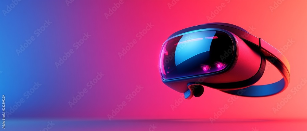 Poster a sleek virtual reality headset is centered against a colorful gradient backdrop, highlighting moder