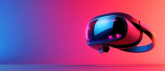 A sleek virtual reality headset is centered against a colorful gradient backdrop, highlighting modern technology and immersive experiences in gaming and entertainment