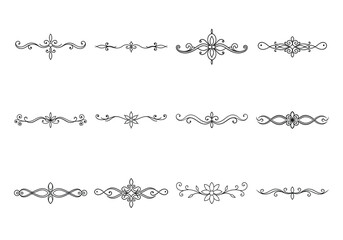 Tet of text delimiters and scroll elements, Graphic underline elements, Vintage divider, vector illustration border