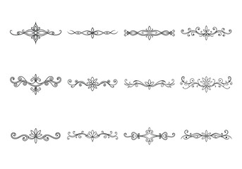 Tet of text delimiters and scroll elements, Graphic underline elements, Vintage divider, vector illustration border
