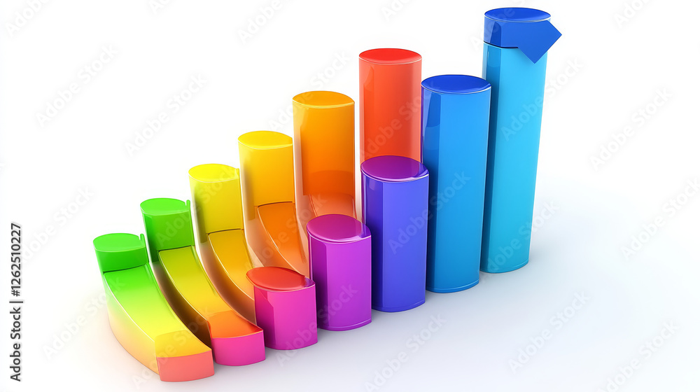 Poster business statistical charts and graphs with a pie graph, bar graphs, arrow graphs and flow chart sho