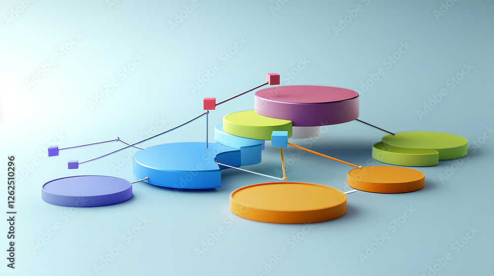 Poster business statistical charts and graphs with a pie graph, bar graphs, arrow graphs and flow chart sho