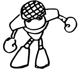 A minimalistic black-and-white vector design of a small robot, featuring clean lines and geometric shapes, with a futuristic yet simple aesthetic. Perfect for modern illustrations, icons