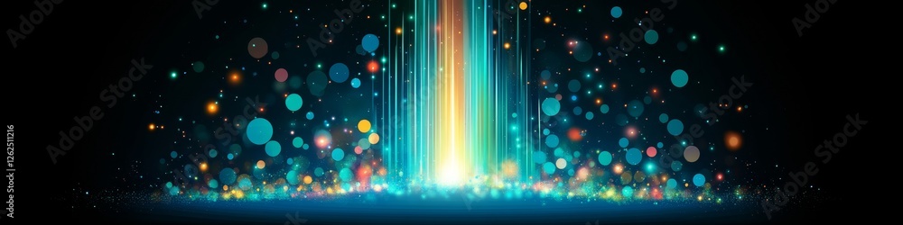 Aufkleber abstract light streaks converging to a central point with glowing circles on a dark background