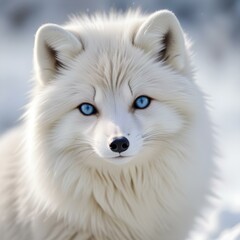 Obraz premium Portrait of a Female Arctic Fox with Winter Coat and Piercing Blue Eyes