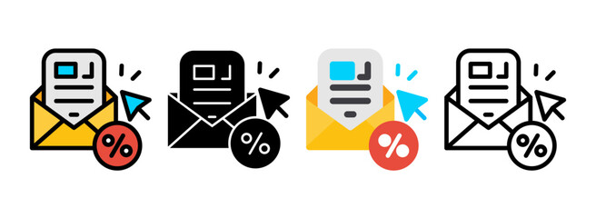 Set of Email Click-Through Rate Line, Line Filled, Glyph, Flat Icons