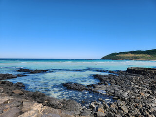 A view of the sea and granite in Jeju Island, Korea