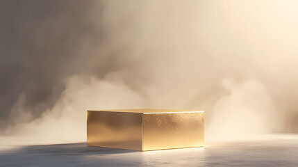 Mysterious Golden Cube in Foggy Space