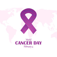 World Cancer Day concept. Flat design world map, people and ribbon. Poster Design for World Cancer Day February 4, vector illustration.