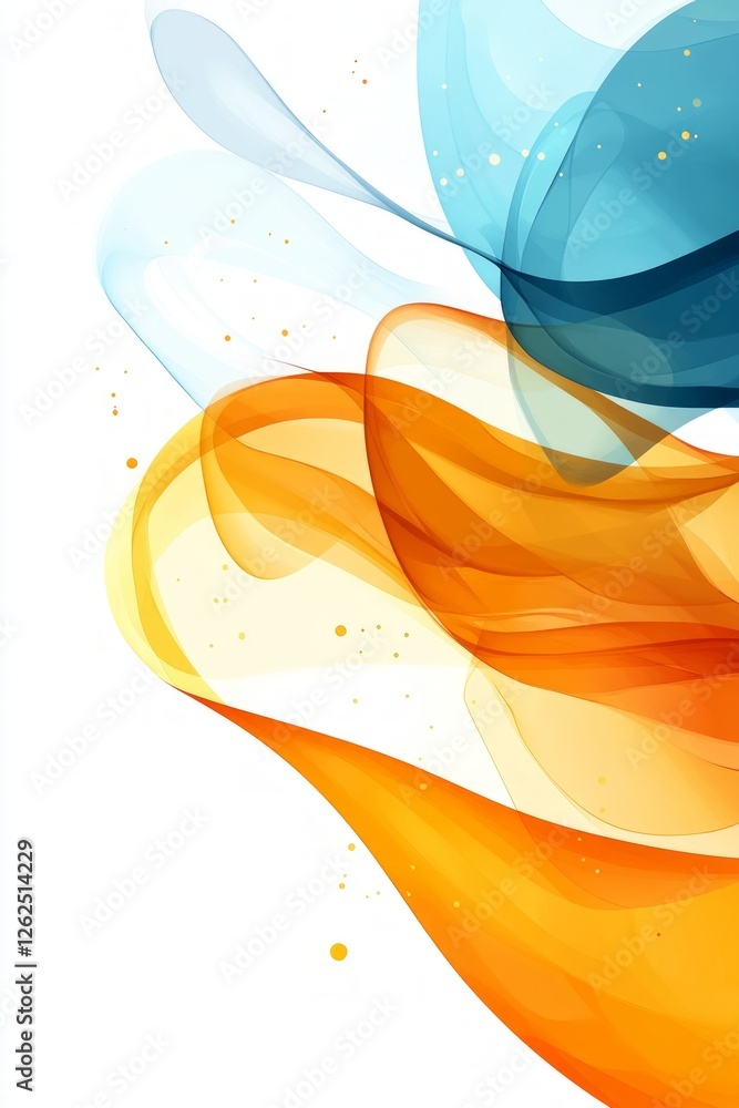 Poster vivid waves of orange, blue, and yellow intertwine gently against a white backdrop, creating an ener
