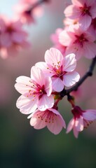 Obraz premium Close up of blooming pink cherry blossoms, springtime Nature backdrop , blossom, cherry blossoms, close up
