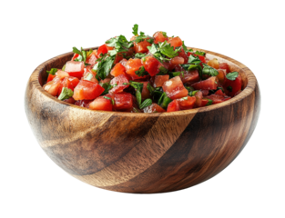 Fresh salsa cooking a kitchen top view isolated on transparent background, png