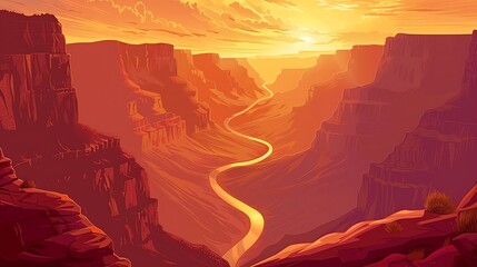 A colorful illustrated view of the Grand Canyon.