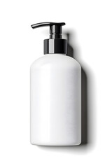 Cosmetic serum pump white bottle, dispenser container mock up. Foundation cream jar, airless pump dispenser design isolated on white background