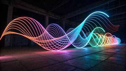 This image features long exposure light painting creating a vibrant