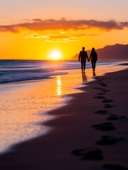 Fototapeta premium Sunset Stroll on the Beach