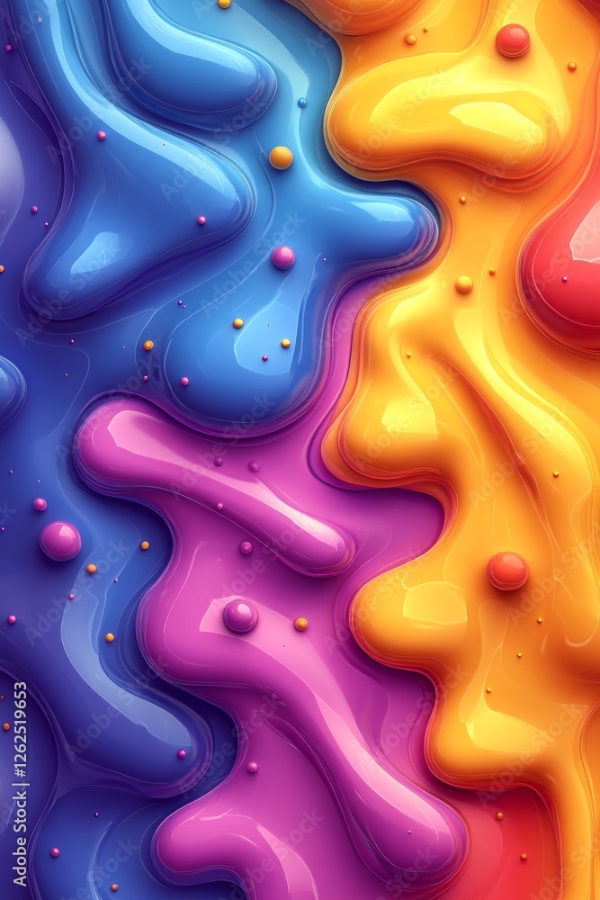 Poster flowing hues of blue, purple, and orange form an intricate pattern, creating a lively and dynamic vi