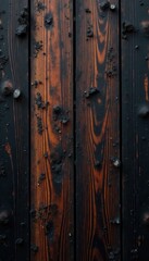 Fototapeta premium Dark, charred wood texture with deep scratches; Halloween banner background, autumn, rustic