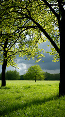 Obraz premium Serene Meadow Under a Stormy Sky