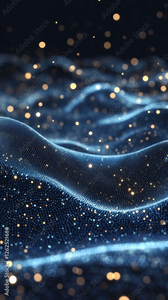 Poster illuminated particles flow in undulating waves, creating a captivating visual reminiscent of a starr