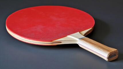 A close-up of a professional table tennis paddle resting on the table after a fast-paced rally