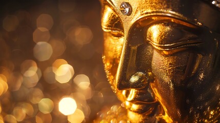 Obraz premium A close-up of a golden Buddha statue.