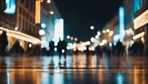 Blurred people walking in motion on the street.