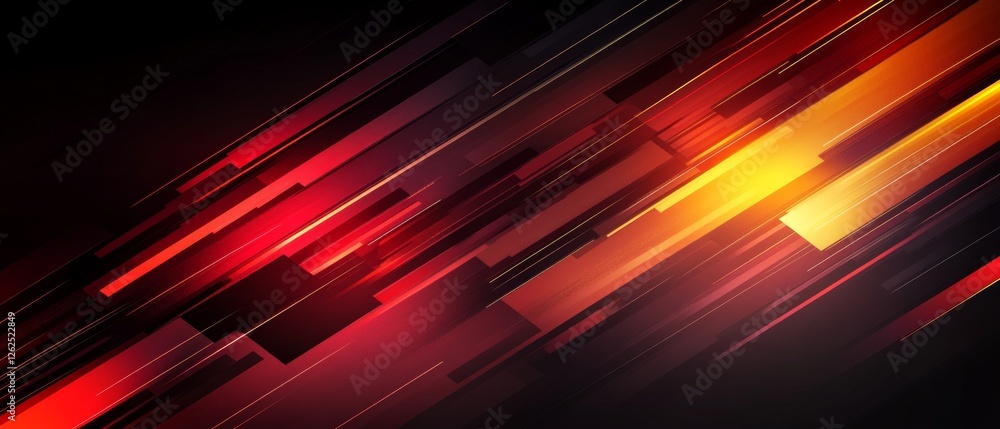 Poster the composition features bold red and orange hues blending seamlessly with black shapes, creating an