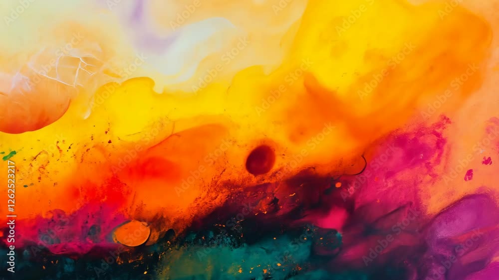 Poster vibrant abstract artwork showcasing bold colors and intricate patterns in a dynamic composition