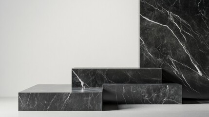 Black marble podium, minimalist backdrop, product display, studio