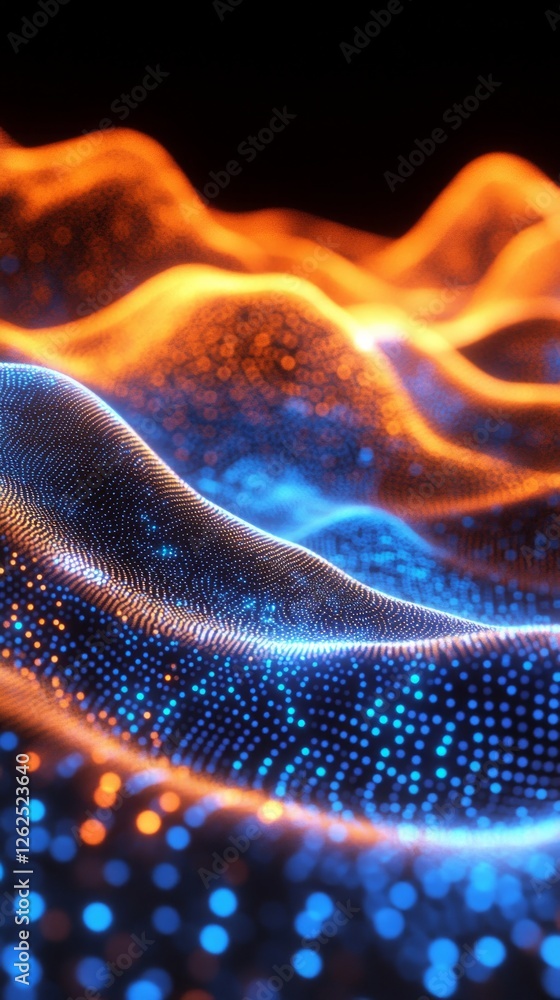 Poster colorful waves undulate with dynamic light patterns in blue and orange, creating a mesmerizing visua