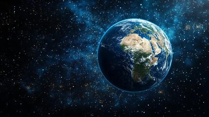 Obraz premium Captivating Blue Planet Surrounded by a Vast Star Field in the Infinite Universe Illustrating the Beauty of Cosmic Landscapes and the Wonder of Celestial Bodies in Deep Space