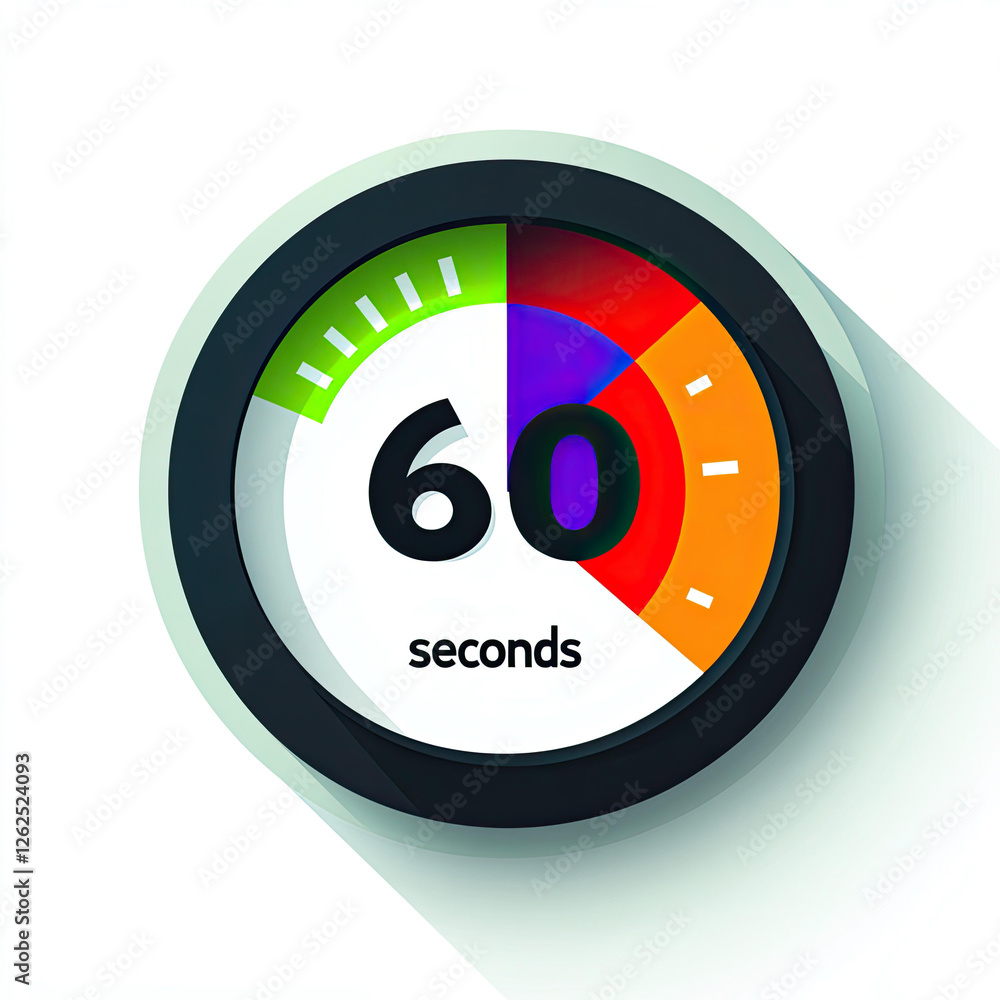 Poster sixty seconds timer circular colorful gauge design illustration