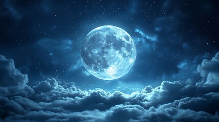 Radiant Full Moon Illuminating a Clear Night Sky Surrounded by Twinkling Stars Creating a Majestic Celestial Scene Evoking Wonder and Serenity in the Peaceful Night Landscape Above